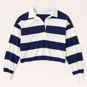 Aerie‎ Top Cropped Stripes Blue White Rugby Shirt Size Small Preppy y2k Casual